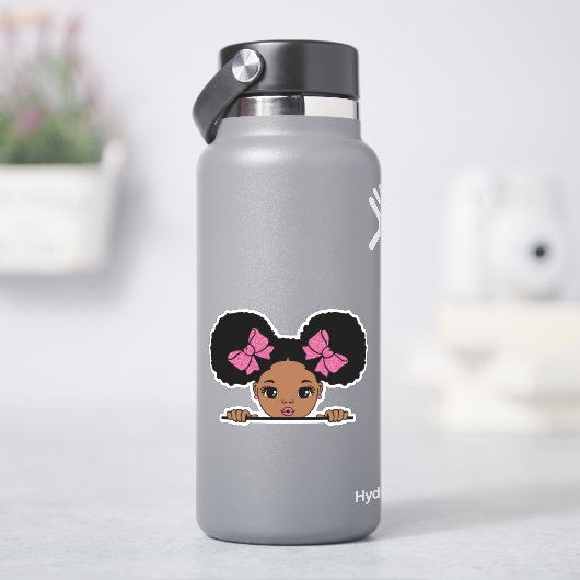 黒い女の子パフヘア シール (HydroFlask)