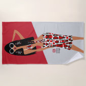 黒い女の子（赤、白、グレー、黒） ビーチタオル (正面)