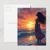 黒い女性がビーチ ポストカード (正面/裏面)