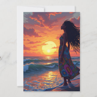 黒い女性がビーチ 招待状