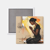 黒い女性が祈る | インパスト抽象芸術 マグネット (正面/裏面)