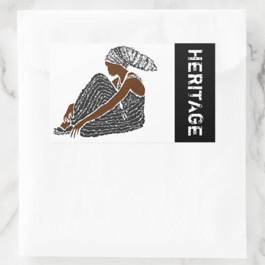 黒い女性が頭を包むアフリカ伝統 長方形シール (バッグ)