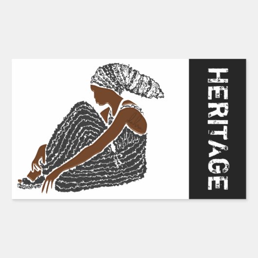 黒い女性が頭を包むアフリカ伝統 長方形シール (正面)