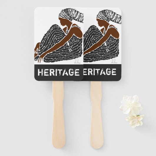 黒い女性とヘッドラップアフリカ伝統 ハンドファン (正面&裏面)