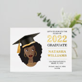 黒い女性と卒業キャップ、クラス20XX 箔招待状 (立ち正面)