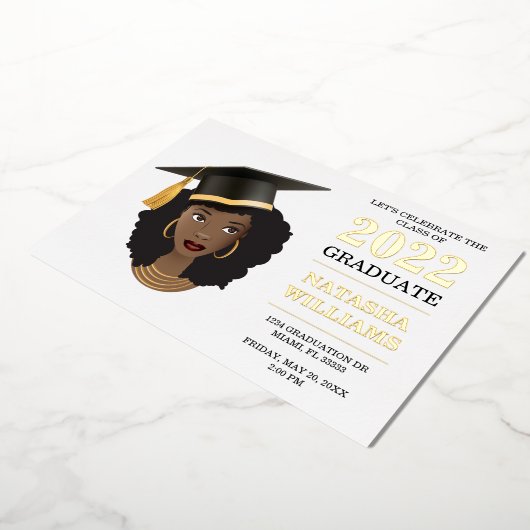黒い女性と卒業キャップ、クラス20XX 箔招待状 (回転した状態)