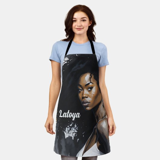 黒い女性のエプロンパーソナライズされたン エプロン (着用した状態)