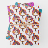 黒い女性のカラフル風船の花模様 ラッピングペーパーシート (インサイチュ)