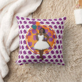 黒い女性のカラフル風船フラワーパターンホワイト クッション (ブランケット)