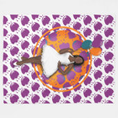 黒い女性のカラフル風船フラワーパターンホワイト フリースブランケット (正面(横))