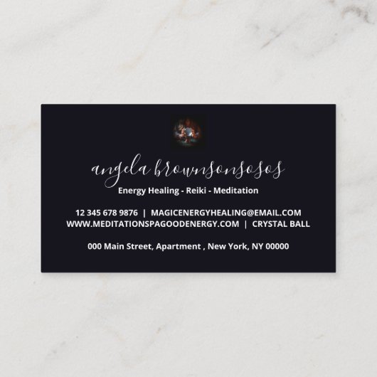 黒い女性のクリスタルボールエネルギー霊気瞑想 名刺 (裏面)