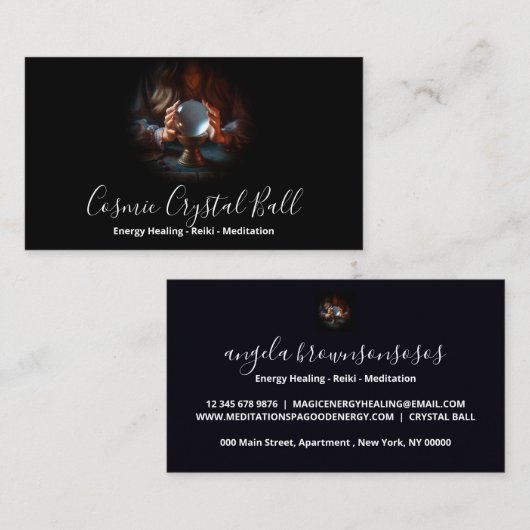 黒い女性のクリスタルボールエネルギー霊気瞑想 名刺 (正面/裏面)