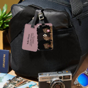 黒い女性の友人，悩んだ，花，ガム，紫 ラゲッジタグ