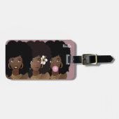 黒い女性の友人,悩んだ,花,ガム,紫 ラゲッジタグ (正面横)