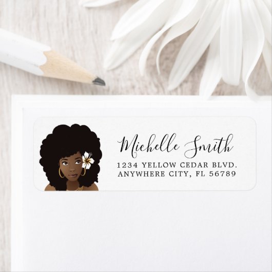 黒い女性の花を彼女のアフロナチュラルヘア ラベル (インサイチュ)