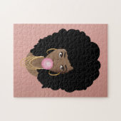 黒い女性ピンクのバブルガム、ピンク ジグソーパズル (横)