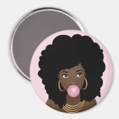 黒い女性ピンクのバブルガム、ピンク マグネット (正面/裏面)