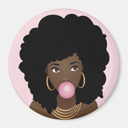 黒い女性ピンクのバブルガム、ピンク マグネット (正面)