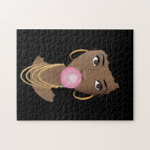 黒い女性ピンクバブルガム ジグソーパズル (横)