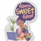 黒い女性熱狂する植物レディ、ホームスイートホーム シール (正面)