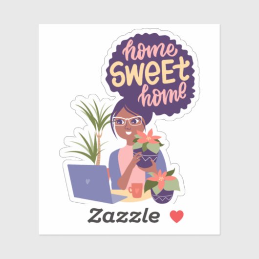 黒い女性熱狂する植物レディ、ホームスイートホーム シール (シート)