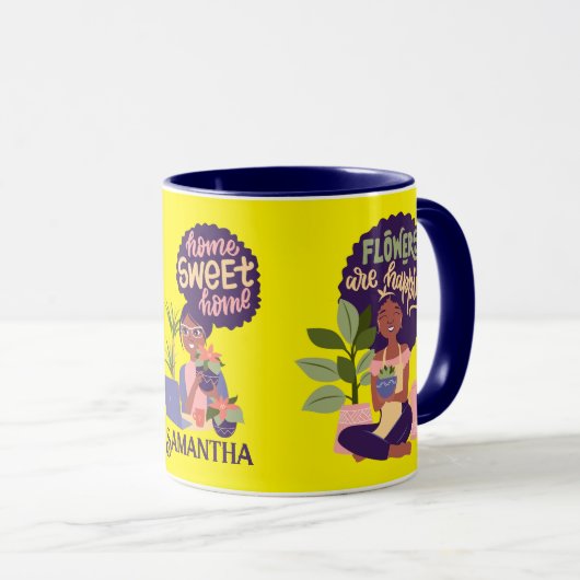 黒い女性熱狂する植物レディ、ホームスイートホーム マグカップ (正面右)