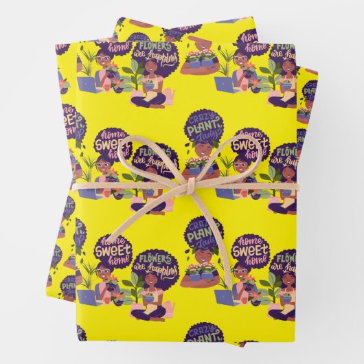 黒い女性熱狂する植物レディ、ホームスイートホーム ラッピングペーパーシート (インサイチュ)