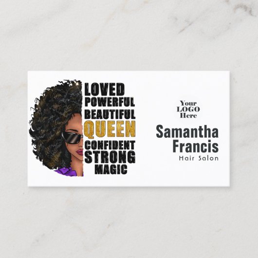 黒い女性髪のサロンロゴ 名刺 (正面)