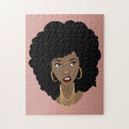 黒い女性、イライラした表情、自然な髪 ジグソーパズル