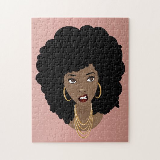 黒い女性、イライラした表情、自然な髪 ジグソーパズル (縦)
