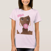 黒い女性、準備ができてポップ・アートの、バブルガム赤ちゃんシャワー Tシャツ (正面)