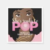 黒い女性，準備ポップ・アートの，バブルガム，ピンク スタンダードカクテルナプキン (正面)