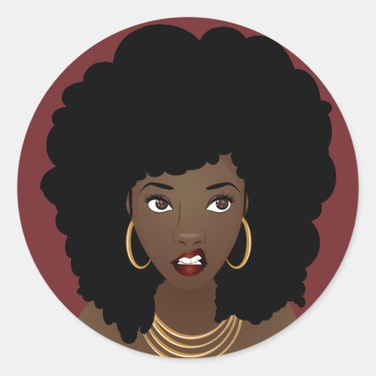 黒い女性、自然な髪、イライラした表情 ラウンドシール (正面)