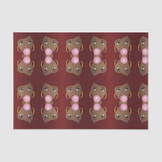 黒い女性、赤いアフロ、ピンクのバブルガム 薄葉紙 (正面)