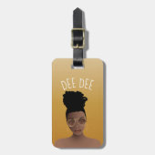 黒い女性、金ゴールドシェード&ハイバンイエロー金ゴールド ラゲッジタグ (正面縦)