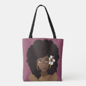 黒い女性（髪に花を付ける紫） トートバッグ (裏面)