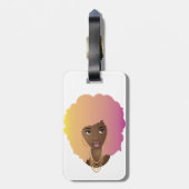 黒い女性、黄カラフル色、オレンジ色、ピンク色の髪 ラゲッジタグ (裏面縦)
