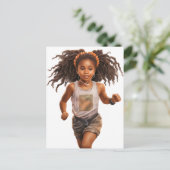 黒い女走の子の魔法メラニン茶色の肌の女の子 シーズンポストカード (スタンド正面)