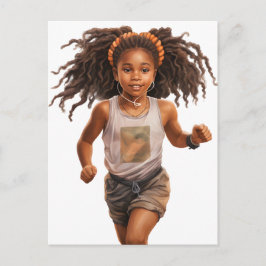 黒い女走の子の魔法メラニン茶色の肌の女の子 シーズンポストカード