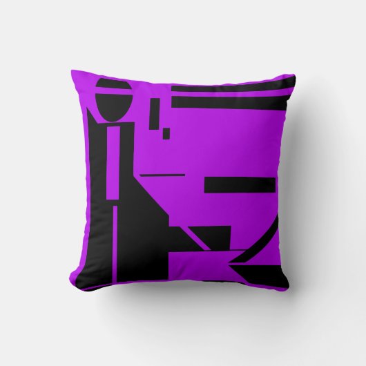 黒い姿、紫の背景のジオメトリデザイン クッション (正面)