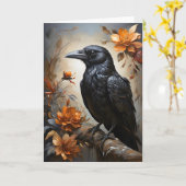 黒い威厳のあるレイブンポートレートツリーズムーン空白の カード (黄色い花)