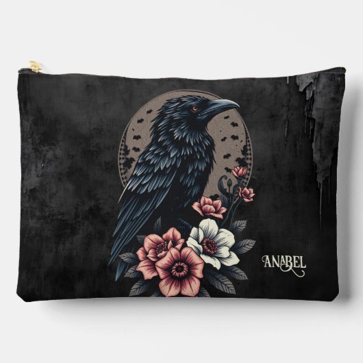 黒い威厳のある烏 アクセサリーポーチ (正面)