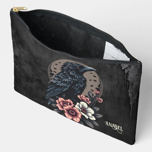 黒い威厳のある烏 アクセサリーポーチ (見開き)