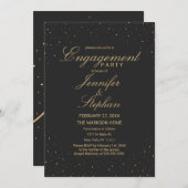 黒い婚約で斑点をつけられるモダンでシックな金ゴールド 招待状 (正面/裏面)