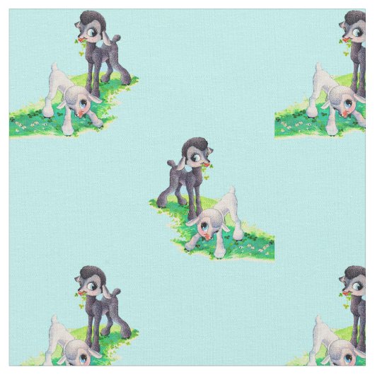 黒い子ヒツジの白い子ヒツジのプリント ファブリック (クローズアップ)