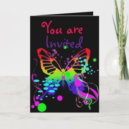 黒い子供のパーティーの招待のメガ色の蝶 招待状 (正面)
