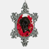 黒い子犬のクリスマス スノーフレークピューターオーナメント (左)