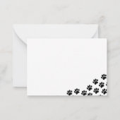 黒い子犬の足跡のサンキュー ノートカード (裏面)