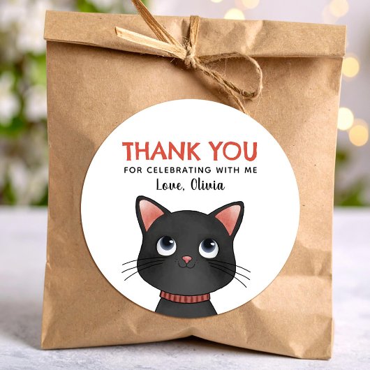 黒い子猫ありがとう ラウンドシール