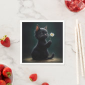 黒い子猫と白いデイジー スタンダードカクテルナプキン (インサイチュ)